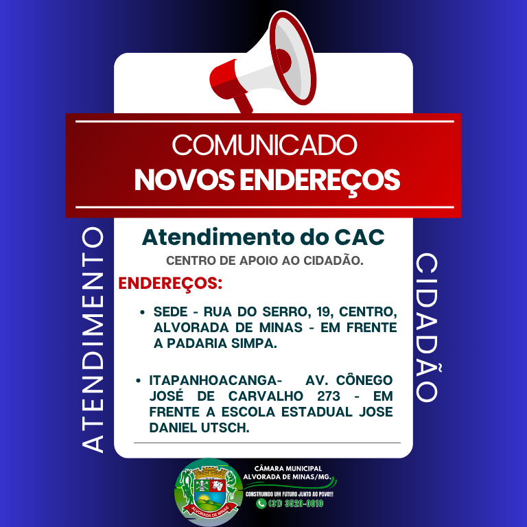 Novos Endereços do Centro de Apoio ao Cidadão.