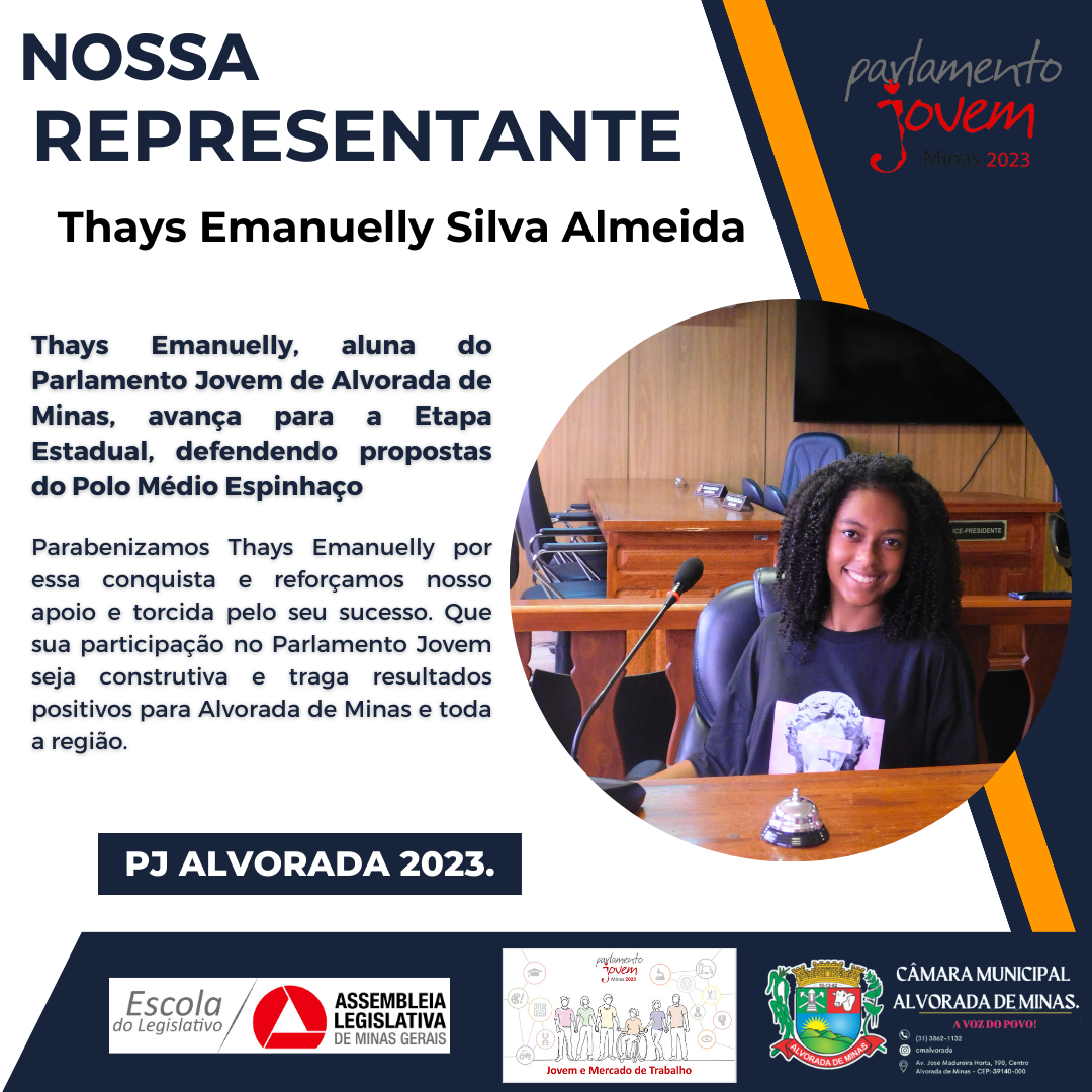 Destaque Local: Thays Emanuelly Leva o Nome de Alvorada de Minas à Etapa Estadual do Parlamento Jovem 2023